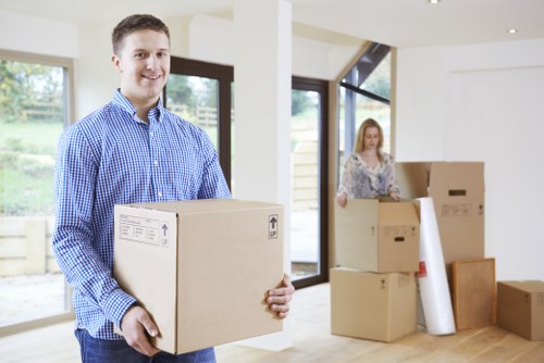 Office relocation service preparing equipment for a business move